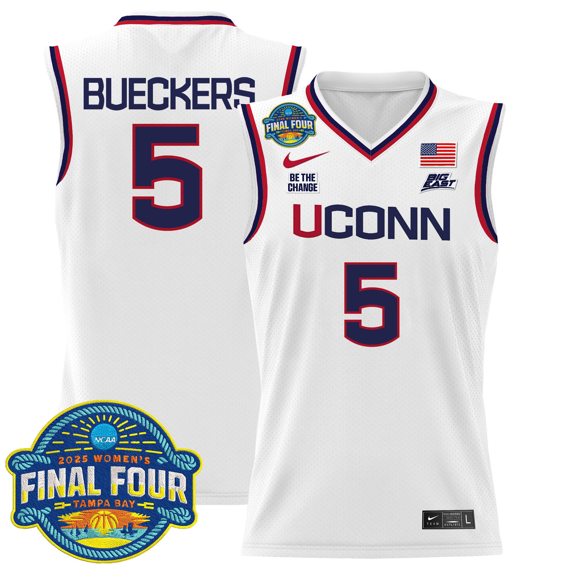 Men UConn Huskies 5 Bueckers White Nike 2025 Big Eat Final Four Patch Lightweight Basketball NCAA Jersey